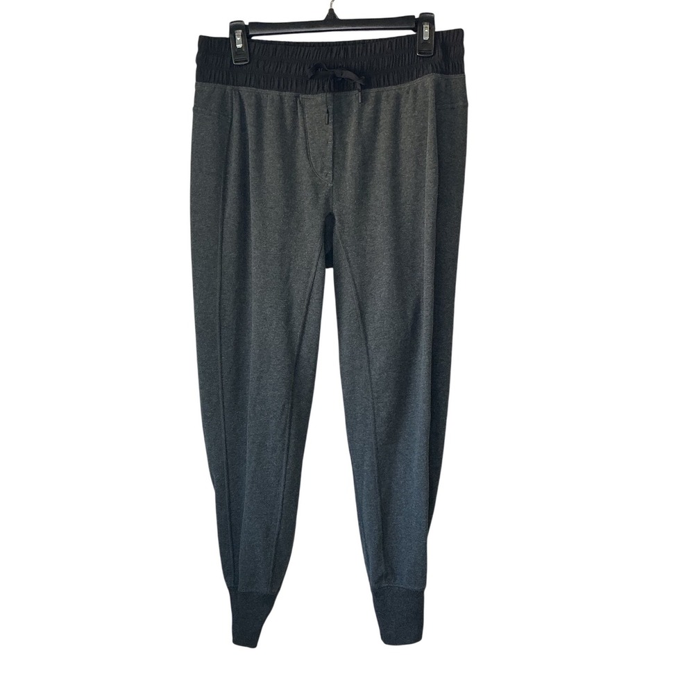 Lululemon Heathered Charcoal Grey Jogger Pants Black Waistband Size 10